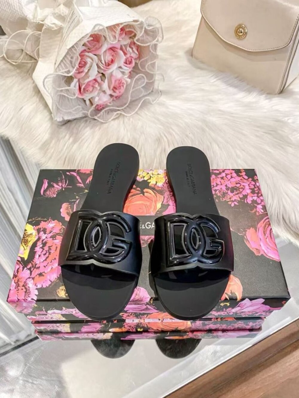 Dolce & Gabbana Black 3D DG Logo Rubber Slide Sandals